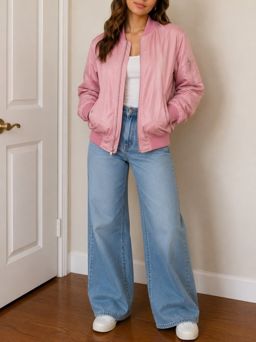 women Puffer Jacket Pink color in size M.